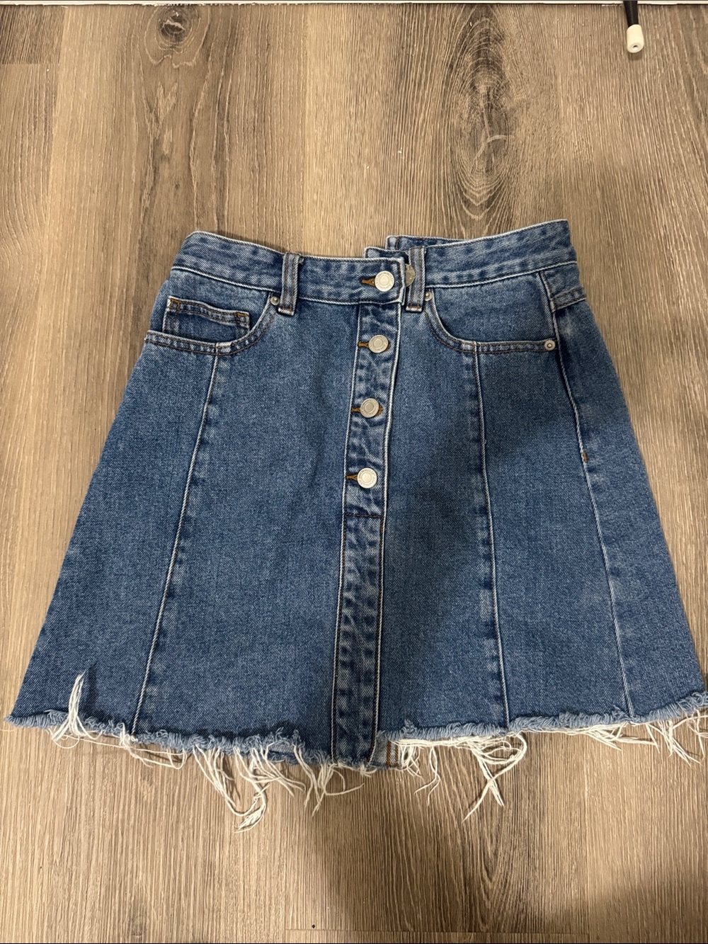 High-Waist Blue Denim Button-Front Skirt
